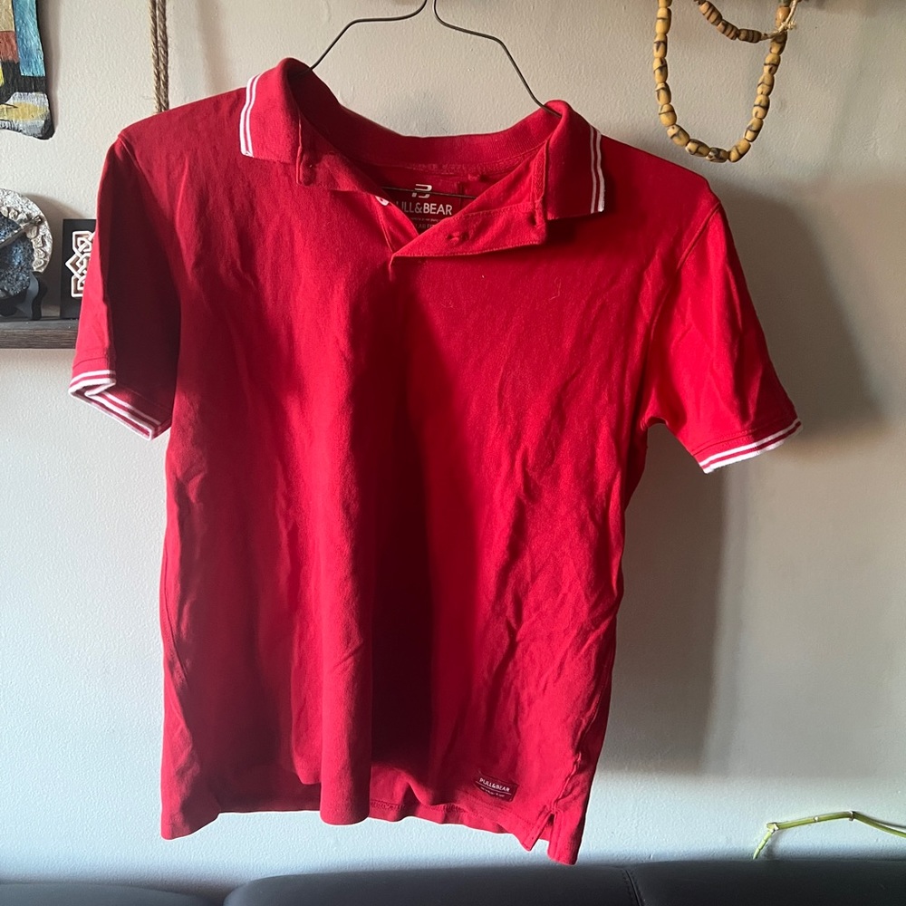 Pull&Bear Mens Navy Red Polo Shirt